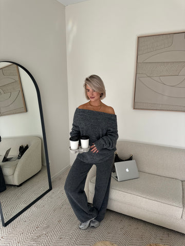 Off shoulder trui grijs